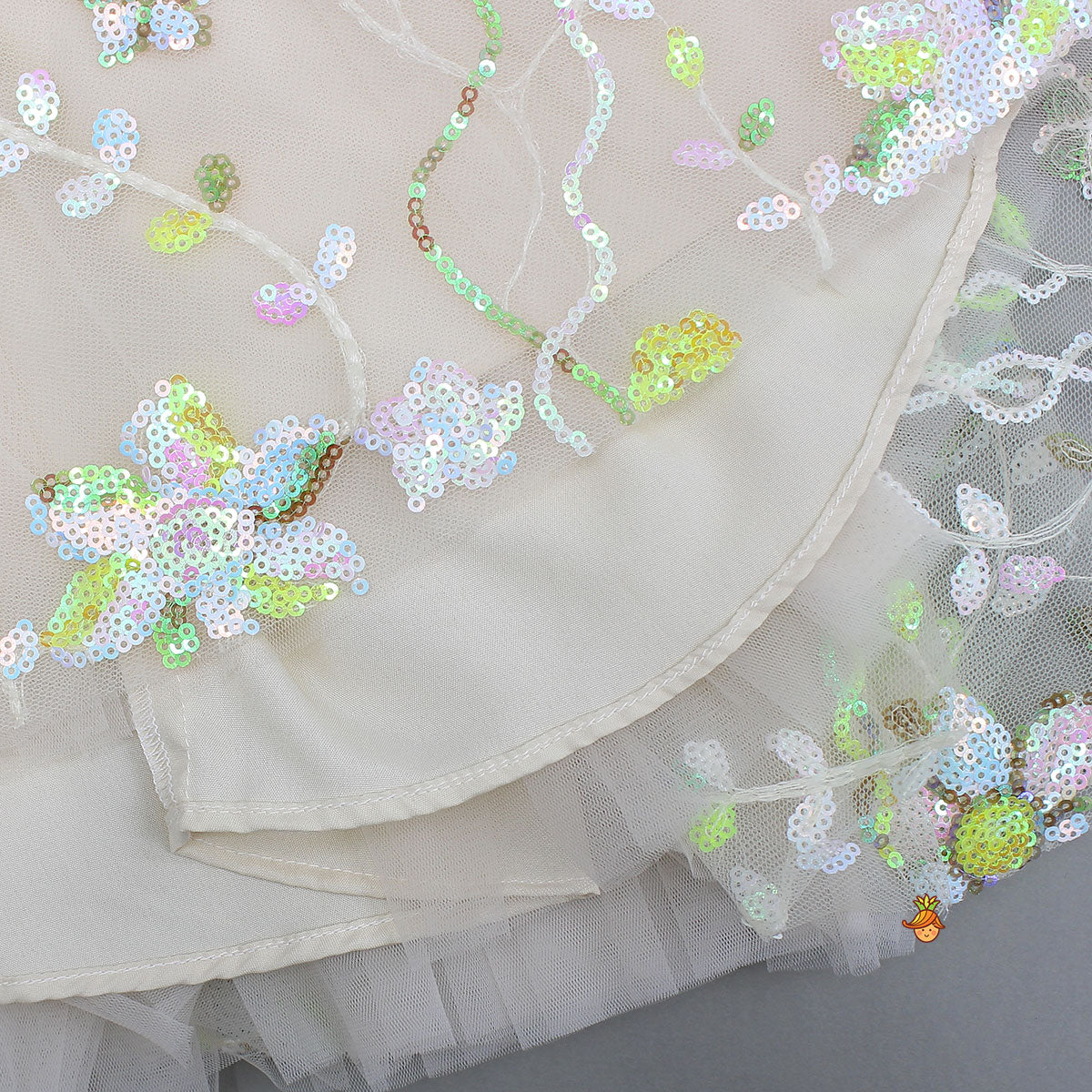 Spaghetti Straps Beige Top And Net Embroidered Lehenga With Dual Tone Stylish Dupatta