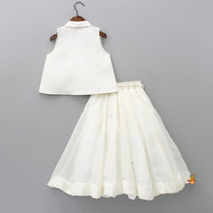 Pre Order: Tiny Hearts Embroidered Off White Top And Lehenga