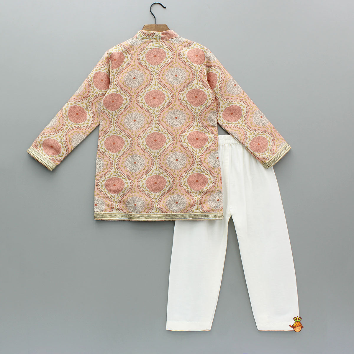 Double Layered Flap Peach Ethnic Kurta And Off White Pyjama