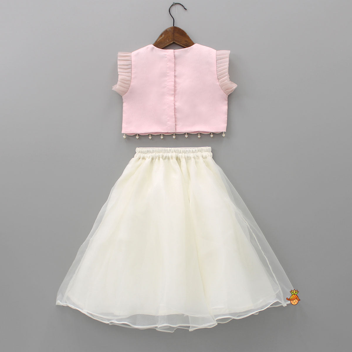 Pink Pleated Top And Beige Lehenga
