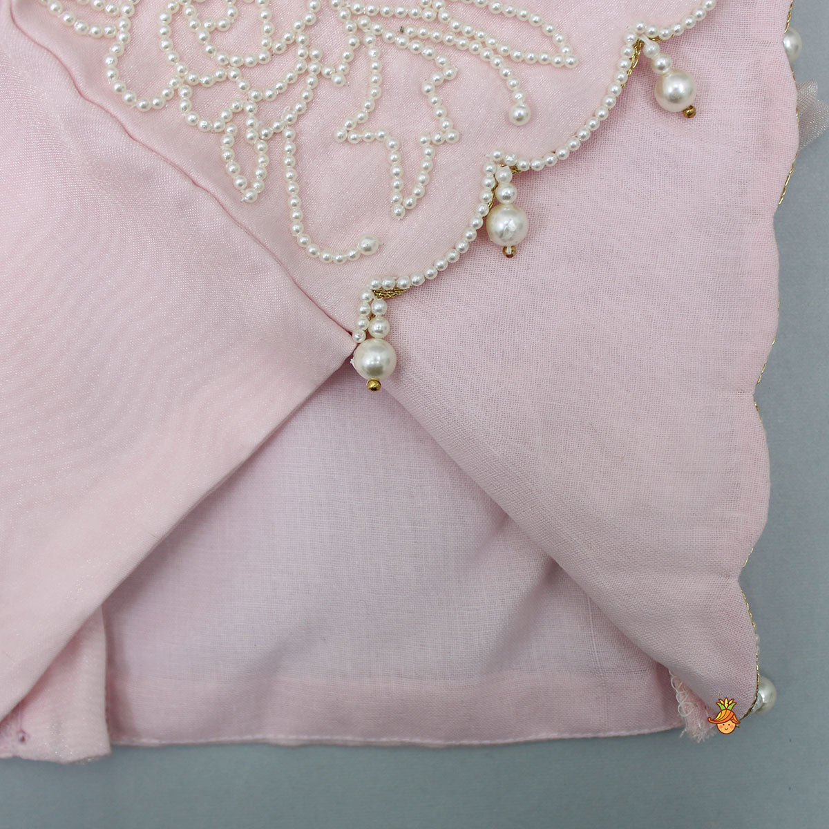 Pink Pleated Top And Beige Lehenga