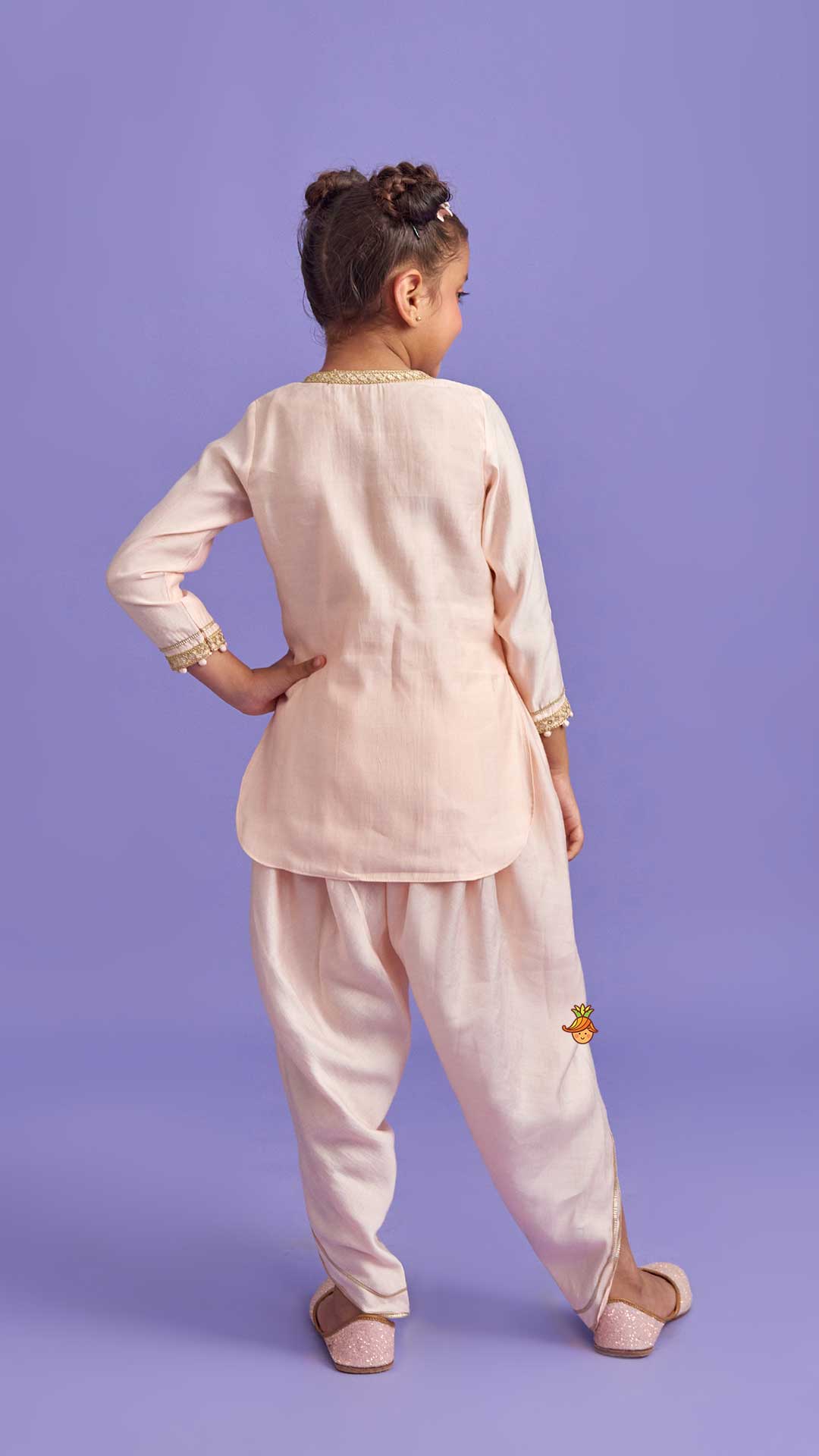 Candies Embroidered Peach Kurti And Tulip Pant With Organza Ruffle Dupatta