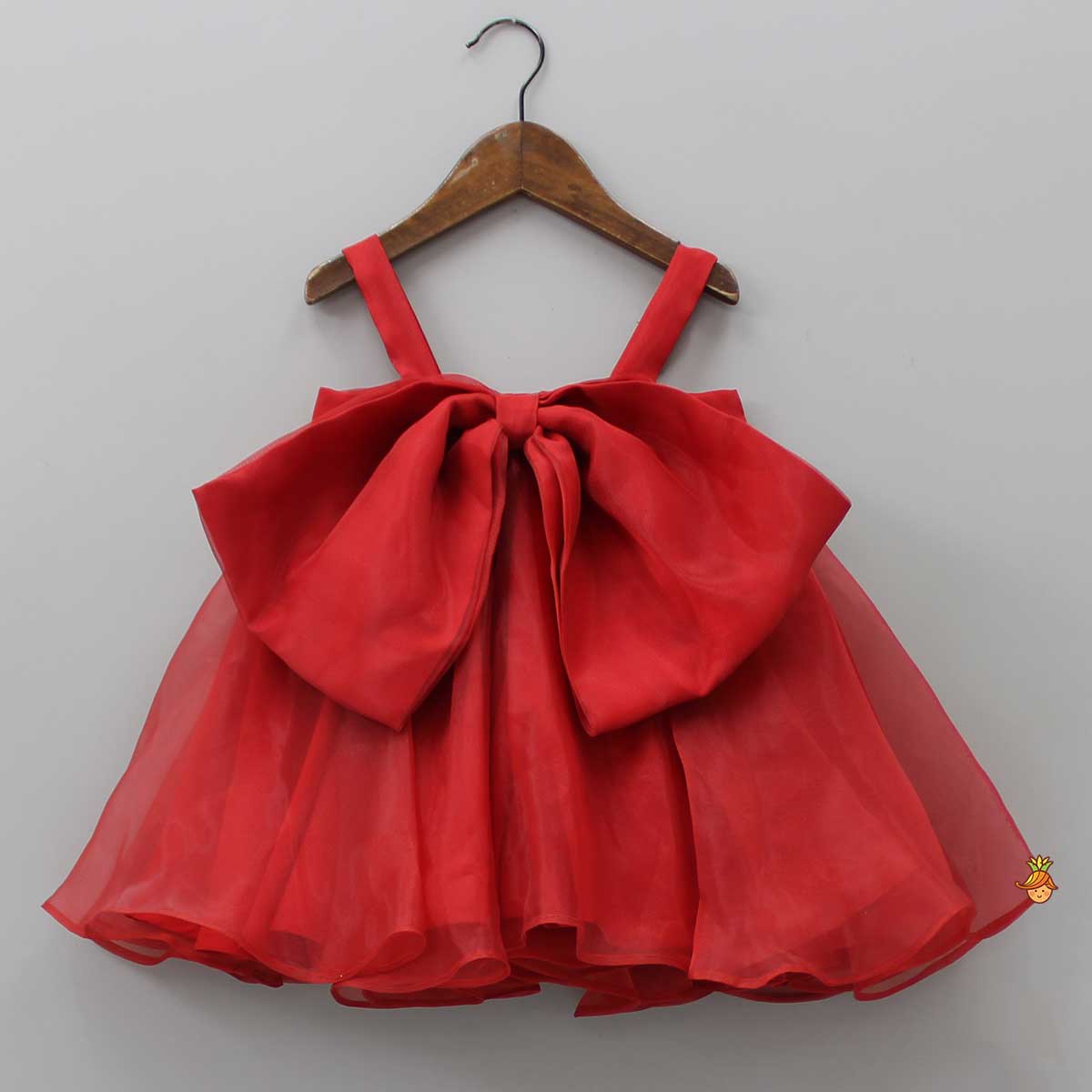 Oversized Bow Organza Red Strappy Dress for 7 - 8 Years - Dresses - by Little Muffet Oversized Bow Organza Red Strappy Dress for 7 - 8 Years - Dresses - by Little Muffet