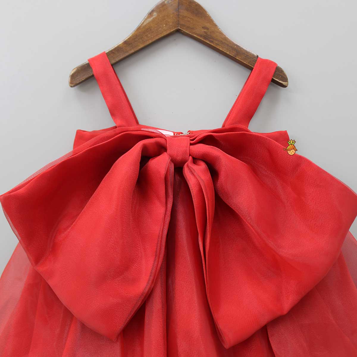 Oversized Bow Organza Red Strappy Dress