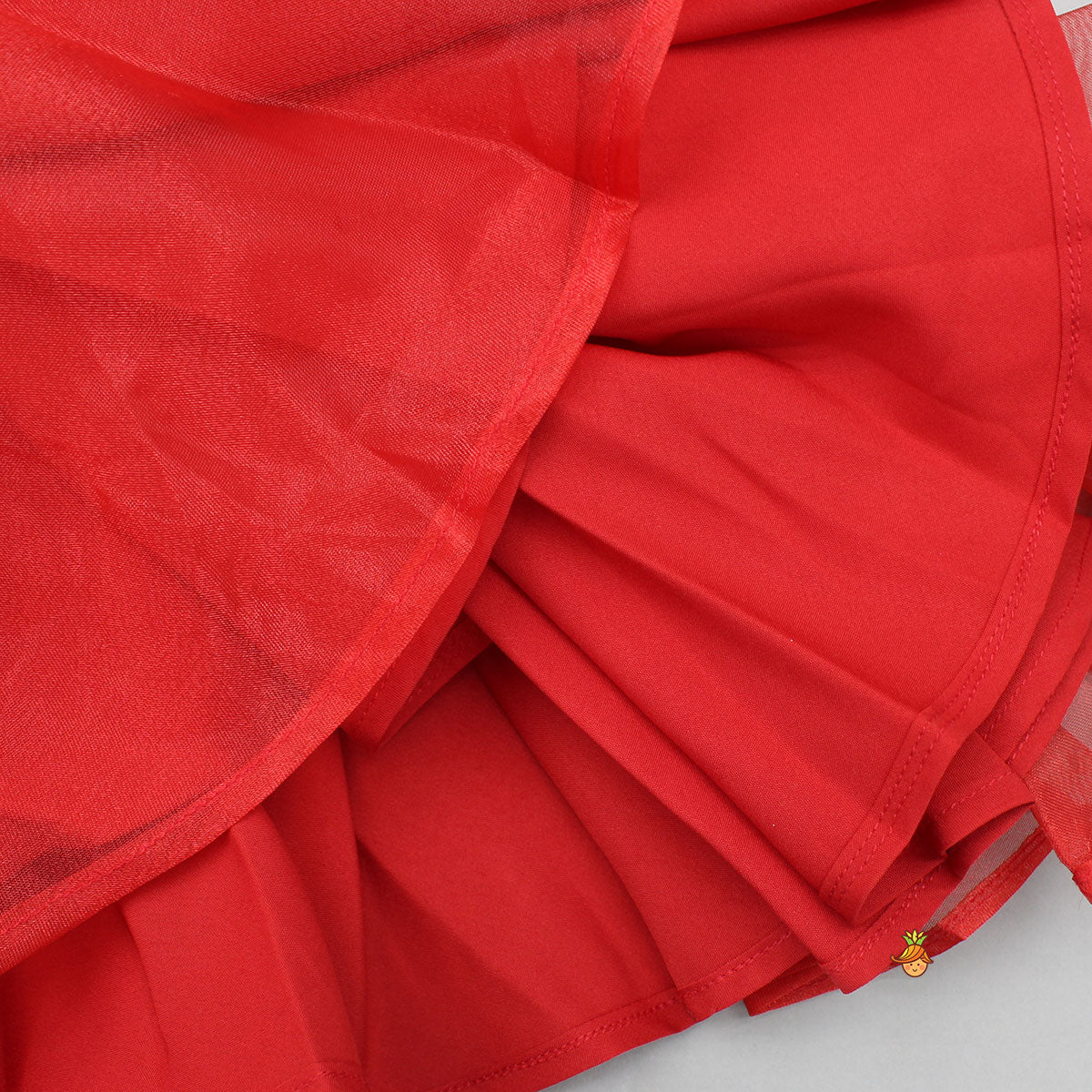 Oversized Bow Organza Red Strappy Dress
