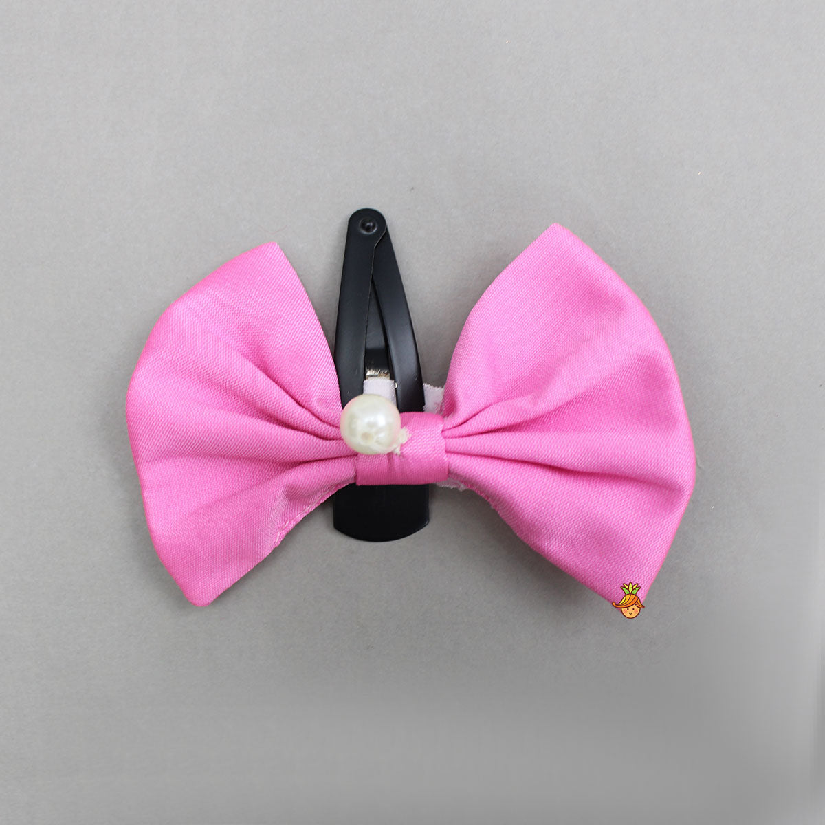 Off White Candies Embroidered Dress With Contrasting Pink Hair Clip