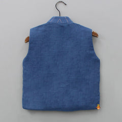 Pocket Square Front Open Blue Jacket
