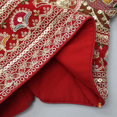 Pre Order: Back Knot Detail Beautiful Red Top And Lehenga With Matching Net Dupatta