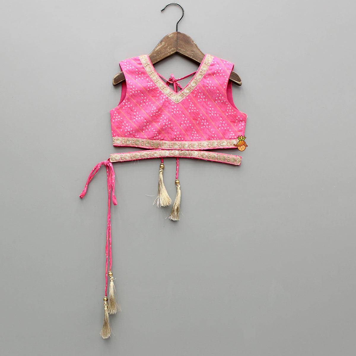 Elegant Pink Top And Fringes Tassels Detail Lehenga With Matching Dupatta