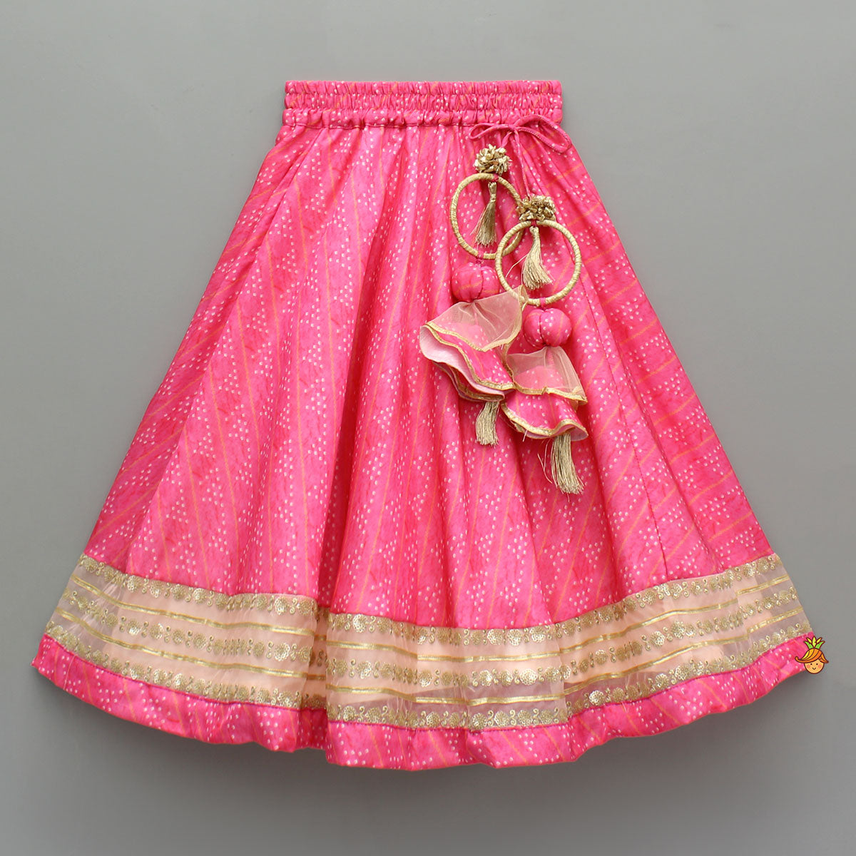 Elegant Pink Top And Fringes Tassels Detail Lehenga With Matching Dupatta