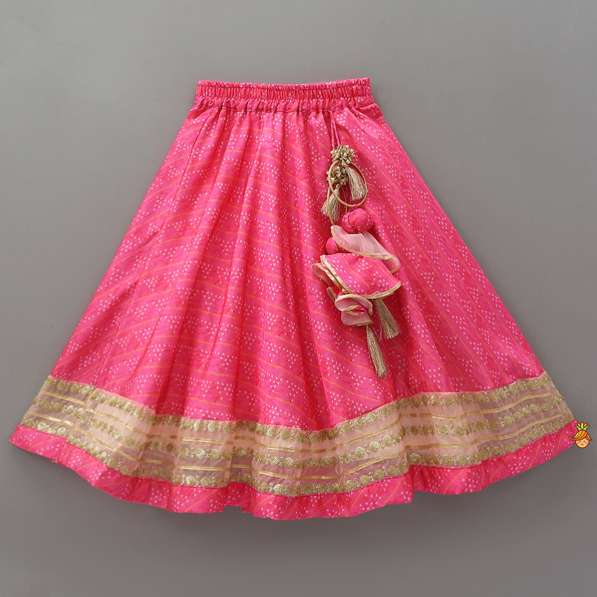 Elegant Pink Top And Fringes Tassels Detail Lehenga With Matching Dupatta