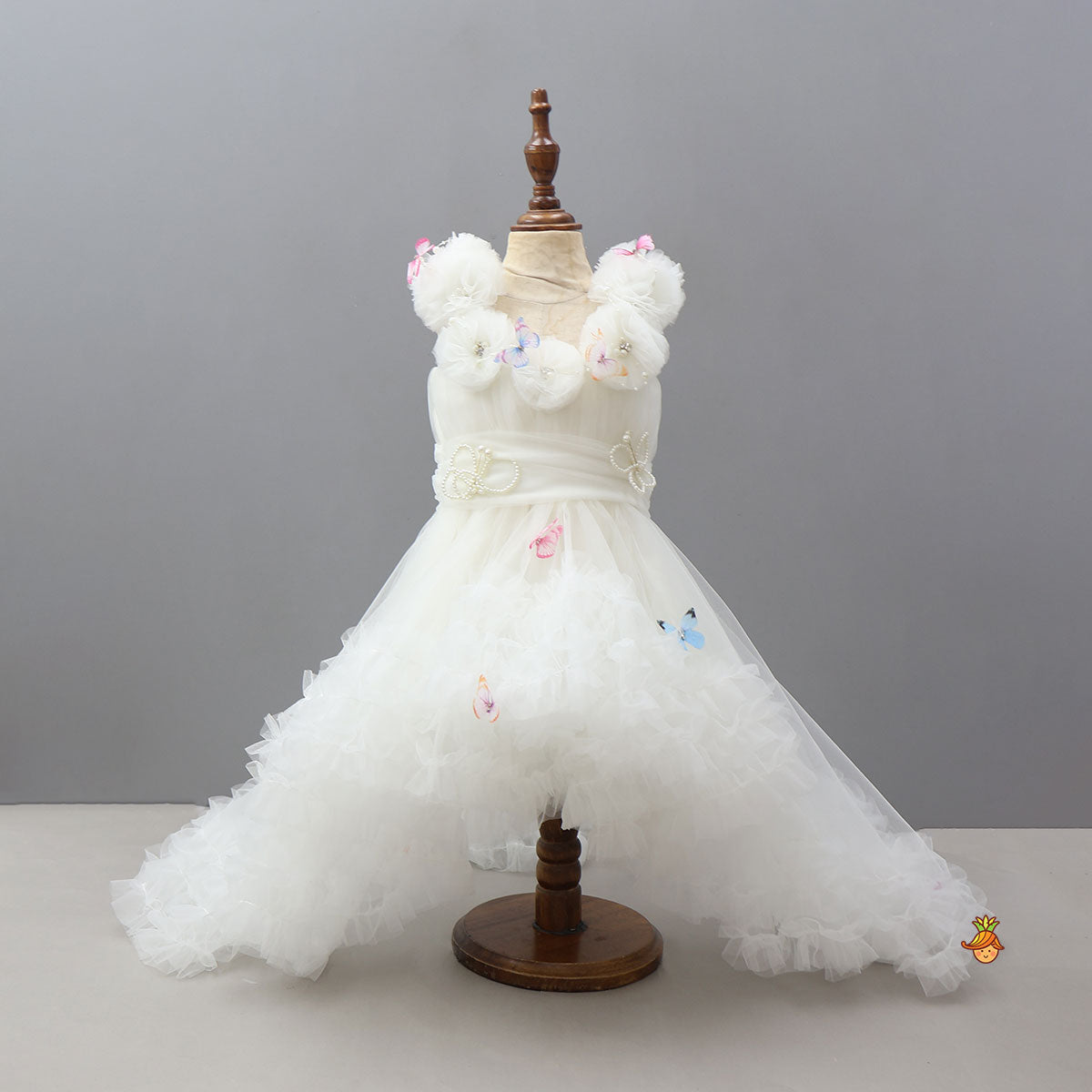 Butterfly Net Off White Trail Dress With Matching Bow Hair Clip