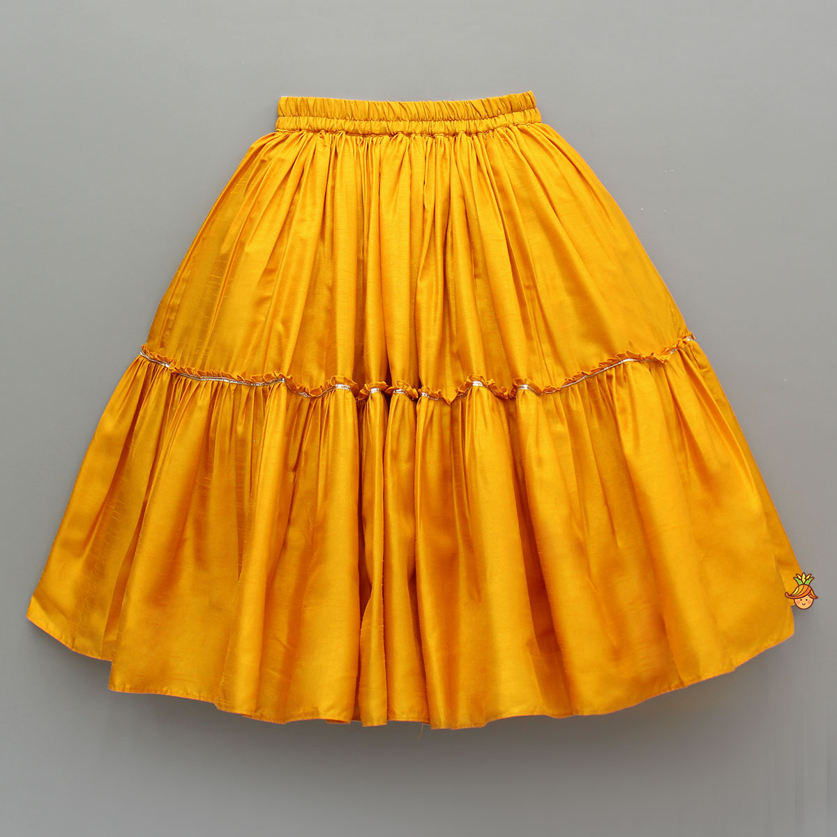Beautiful Halter Neck Embroidered Mustard Top And Lehenga With Net Dupatta