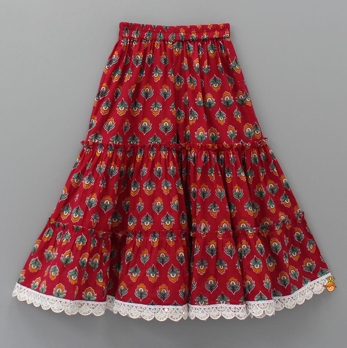 Red One Shoulder Printed Top And Tiered Sharara