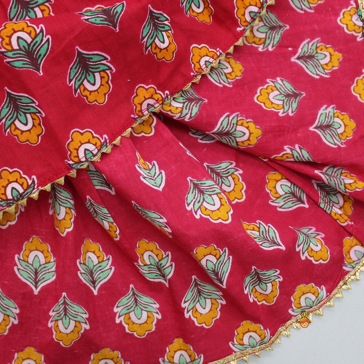 Red One Shoulder Printed Top And Tiered Sharara