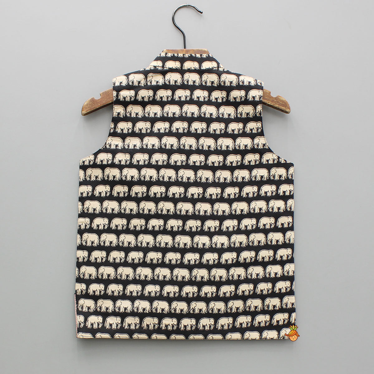 Ethnic Printed Black Sleeveless Jacket