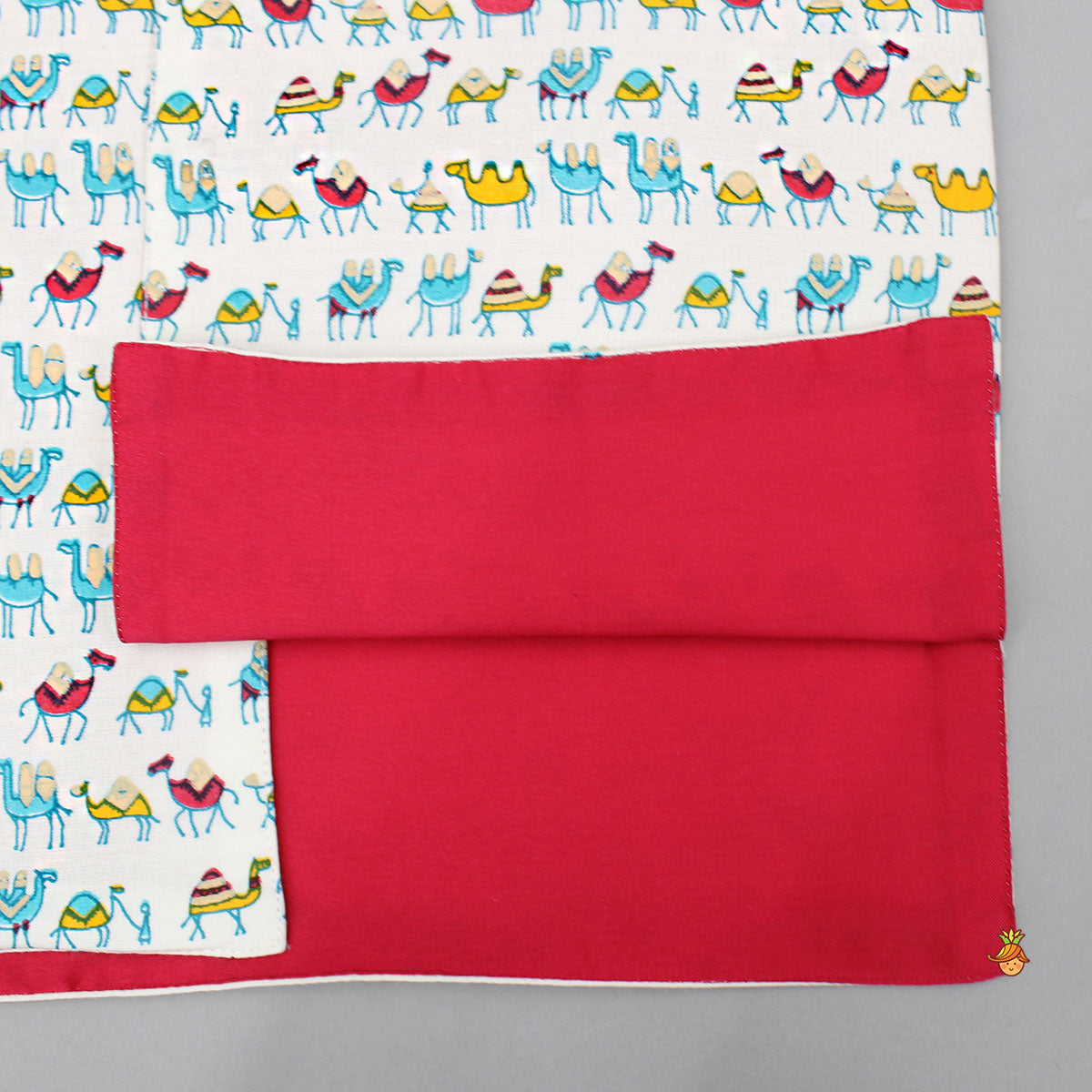 Red Buttons Adorned Printed Off White Jacket
