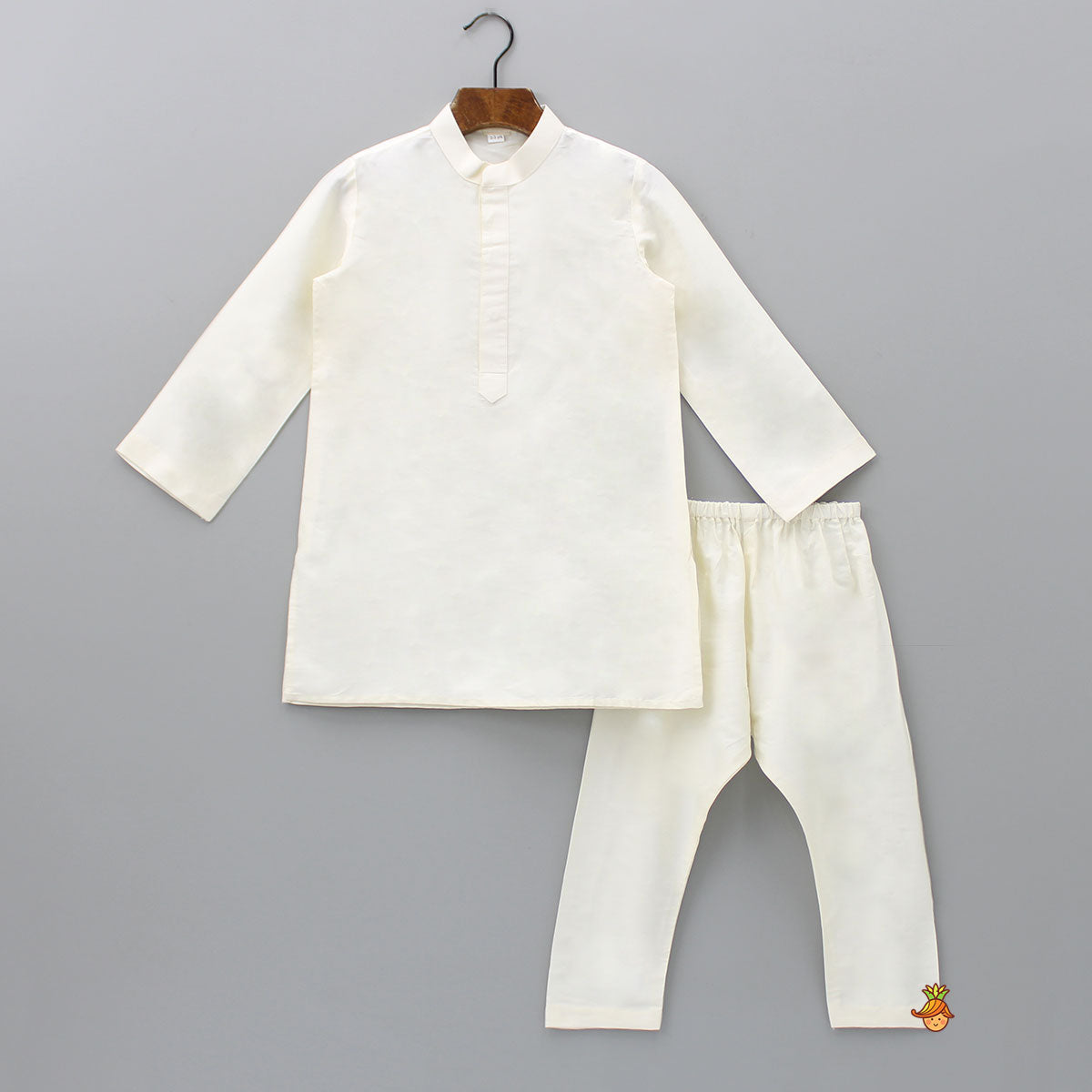 Off White Ethnic Kurta With Lilac Floral Embroidered Asymmetric Jacket And Pyjama
