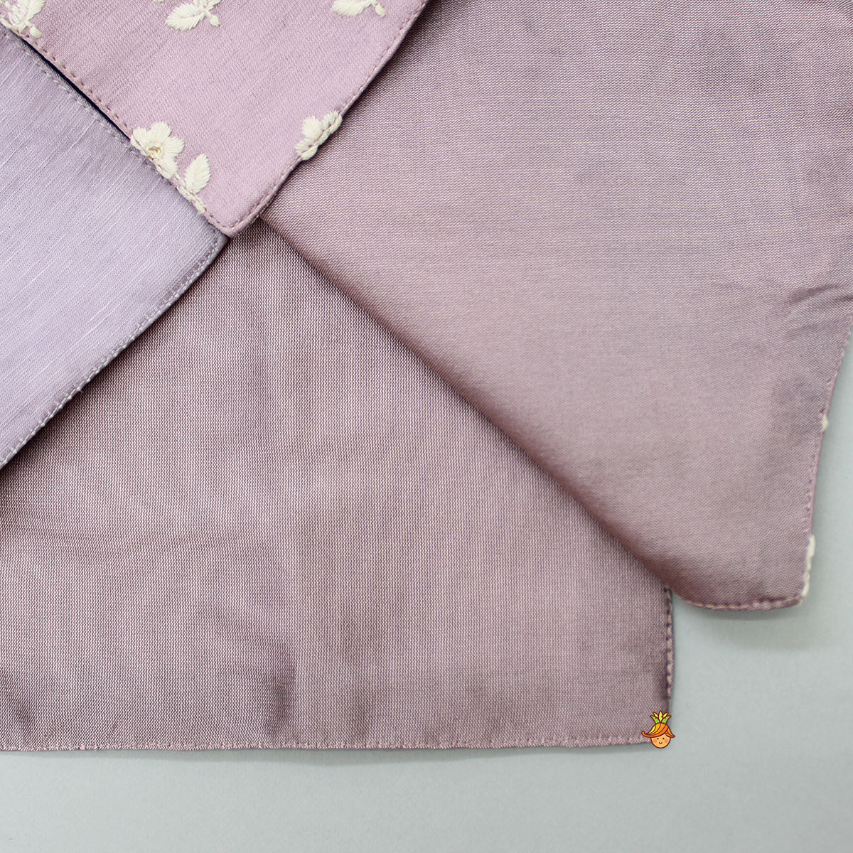 Off White Ethnic Kurta With Lilac Floral Embroidered Asymmetric Jacket And Pyjama