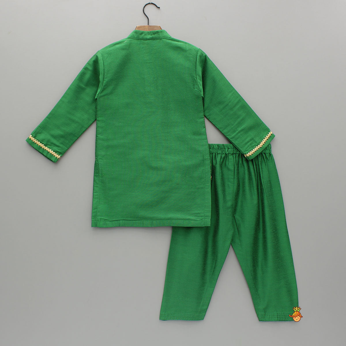Attached Brocade Flap Green Kurta And Pyjama