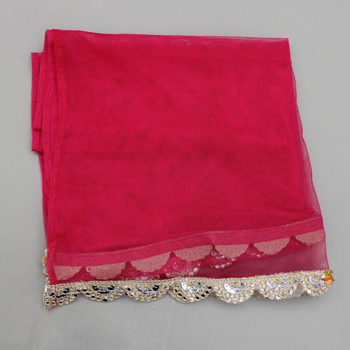 Tassels Enhanced Multicolour Printed Kurti And Sharara With Scalloped Lace Detail Pink Dupatta