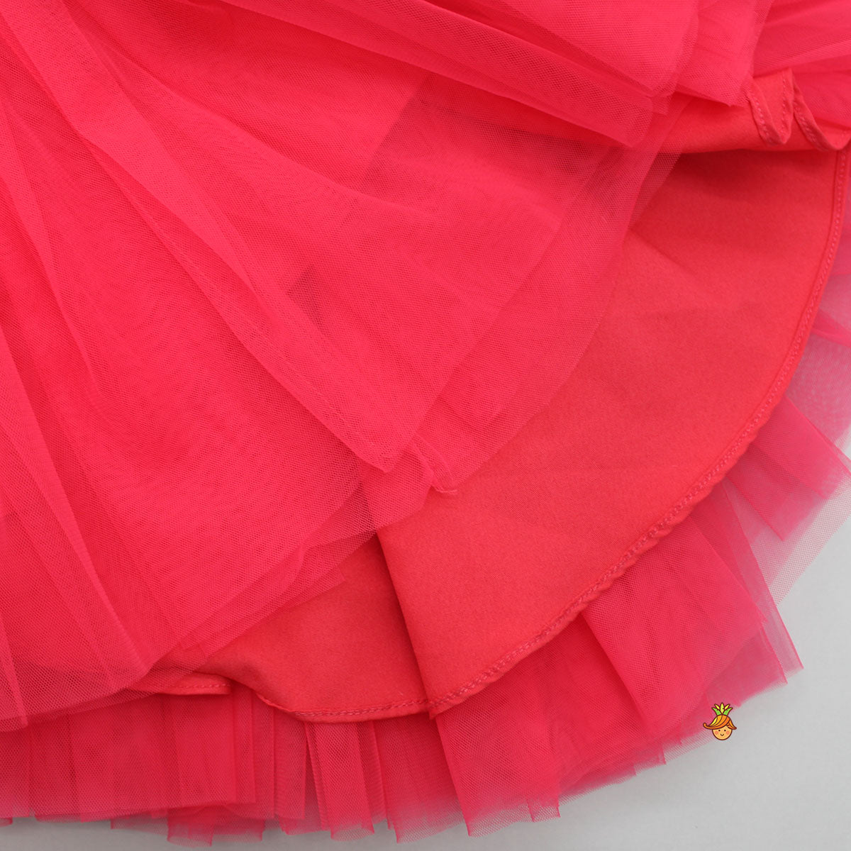 One Shoulder Swirled Flower Enhanced Flared Pink And Red Dress