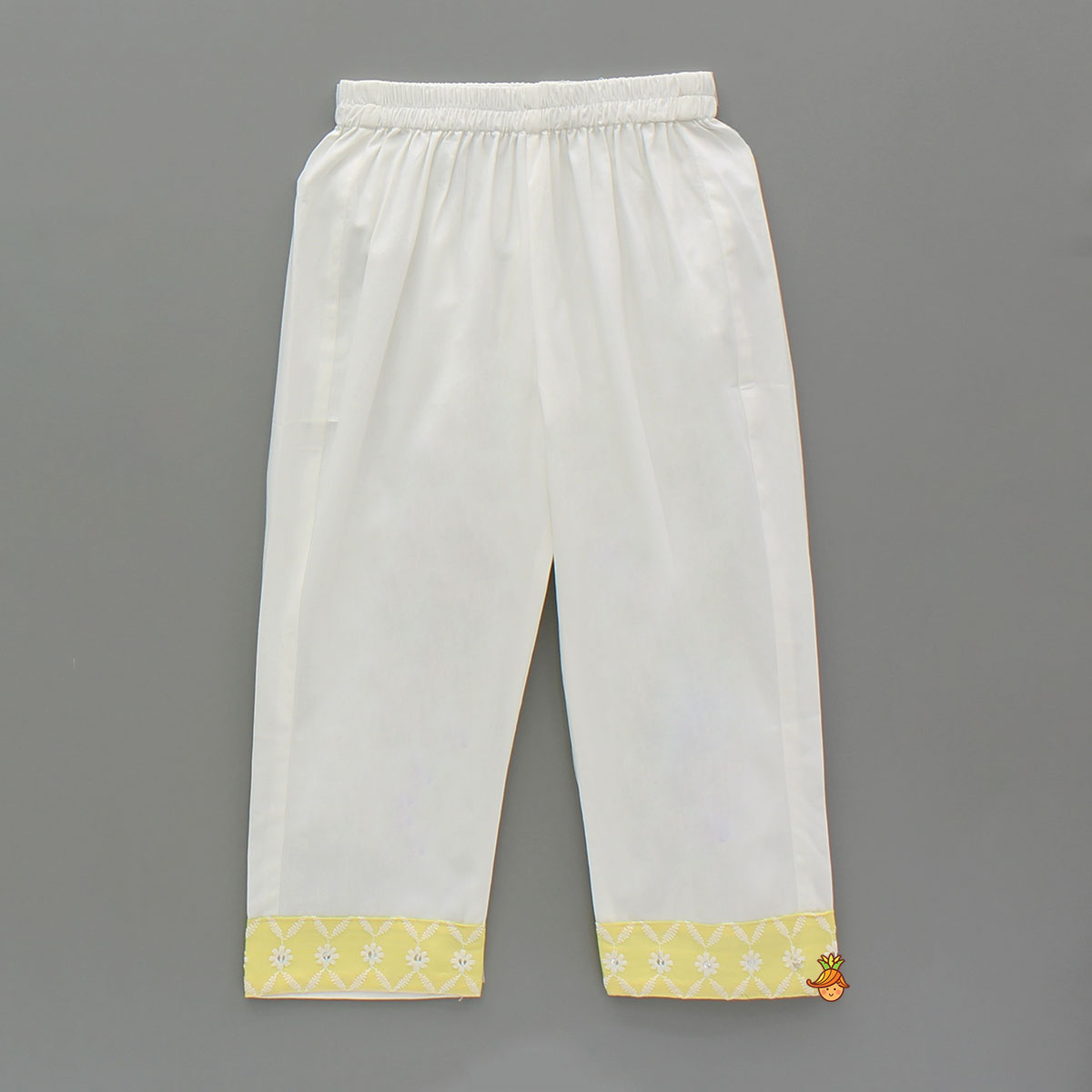 Strappy V Neck Embroidered Yellow Kurti And Pant With Sling Bag
