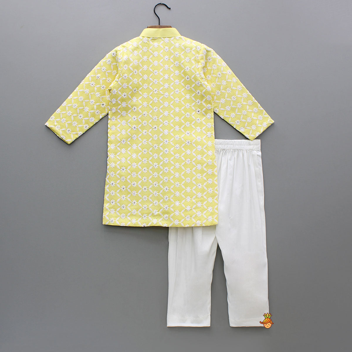 Ethnic Sequins And Thread Embroidered Yellow Kurta With Pyjama