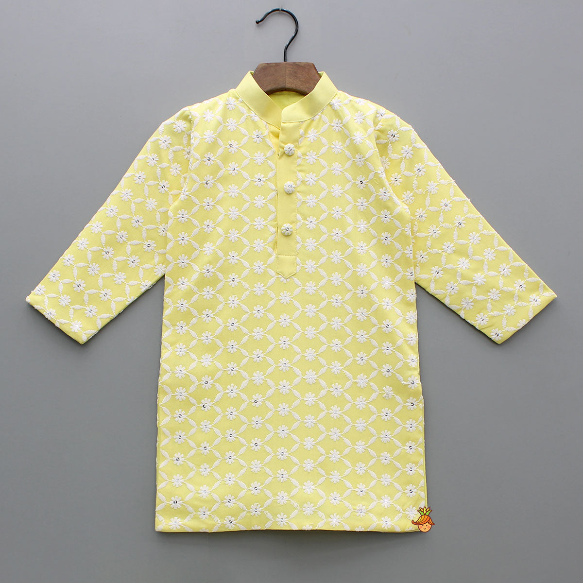 Ethnic Sequins And Thread Embroidered Yellow Kurta With Pyjama