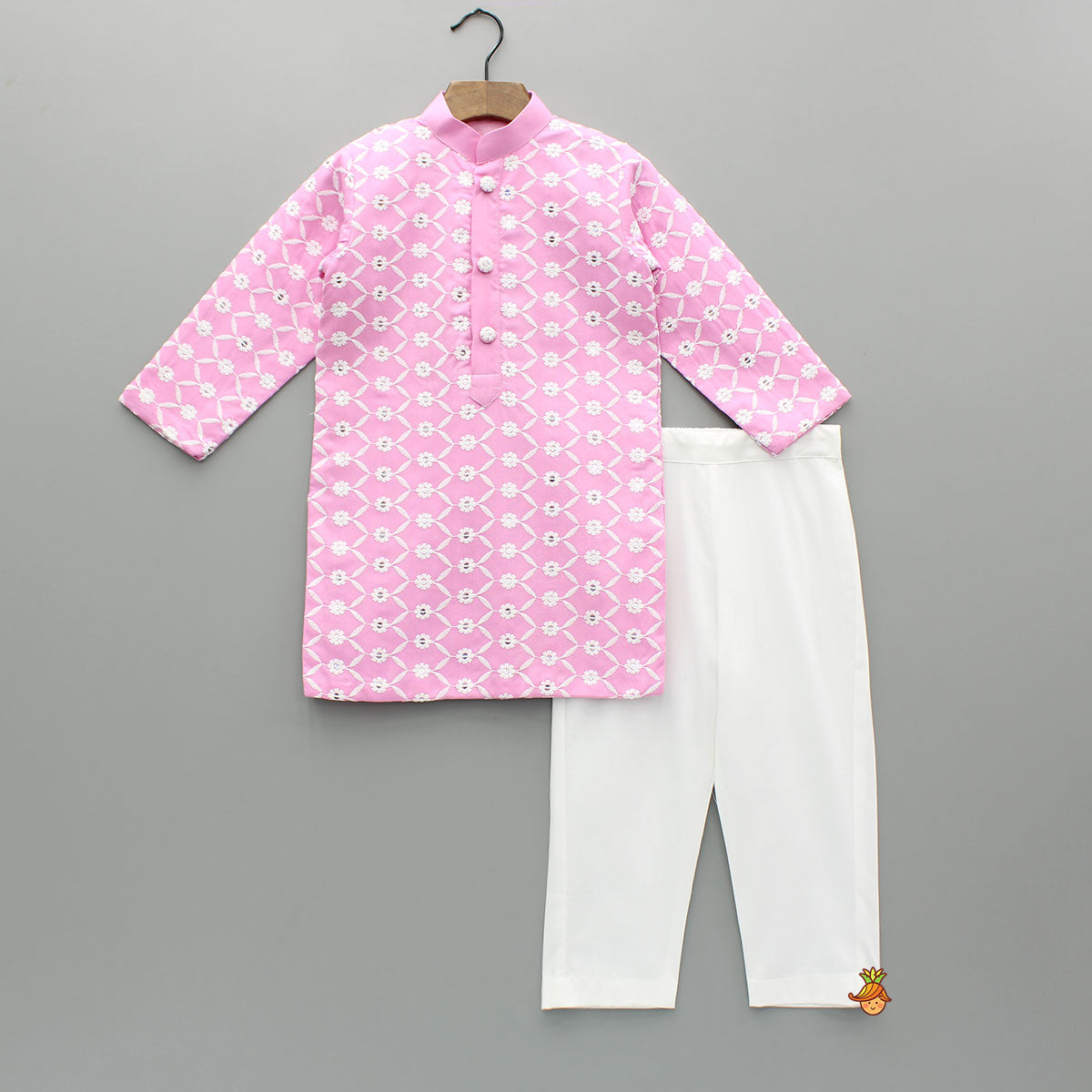 Ethnic Sequins And Thread Embroidered Pink Kurta With Pyjama