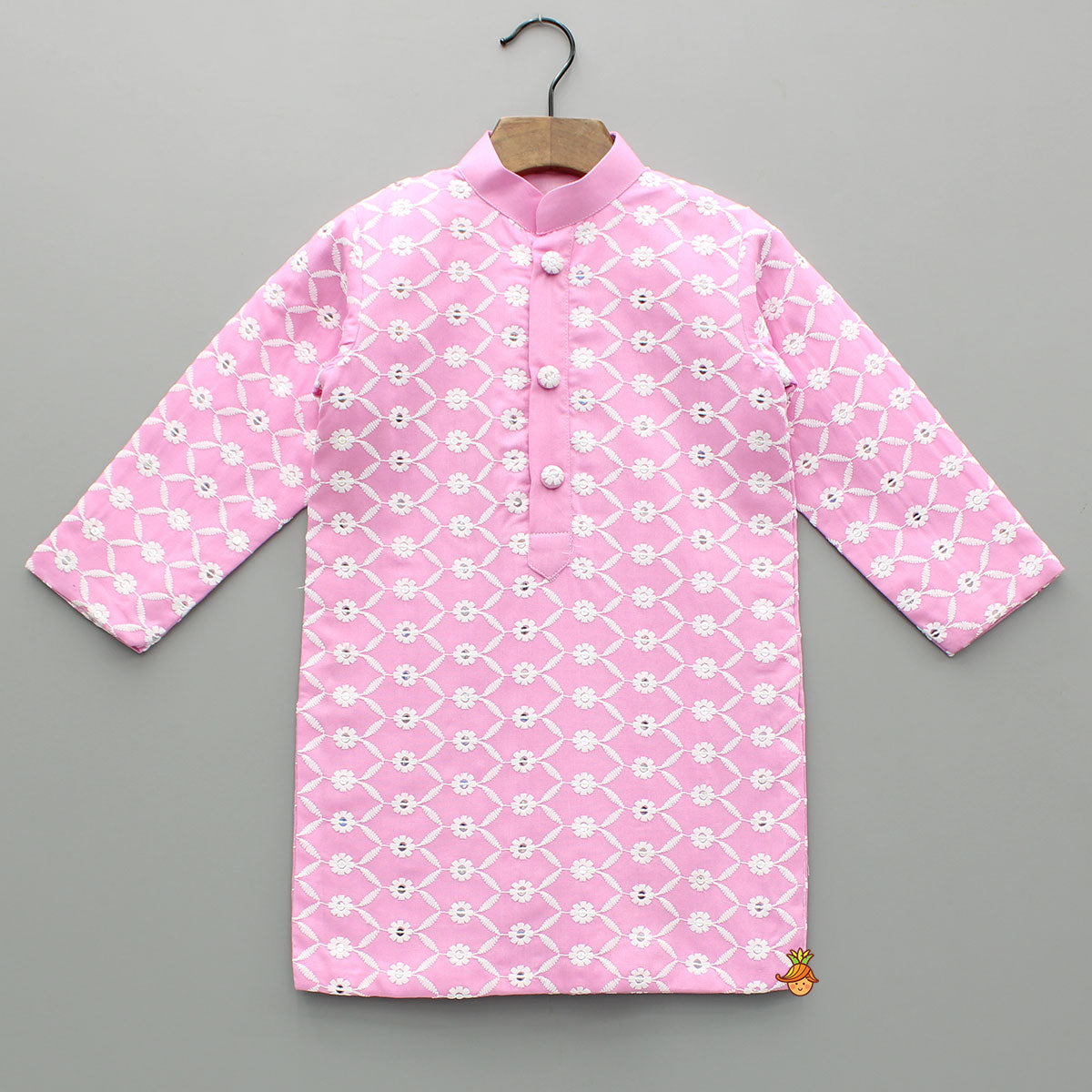Ethnic Sequins And Thread Embroidered Pink Kurta With Pyjama