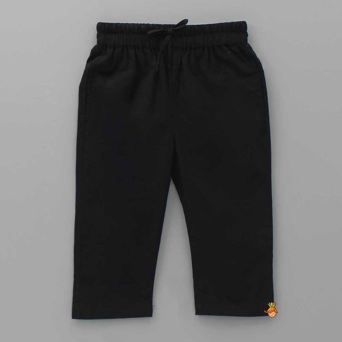 Contrasting Pin Tuck Detail Yoke Kurta And Black Pyjama