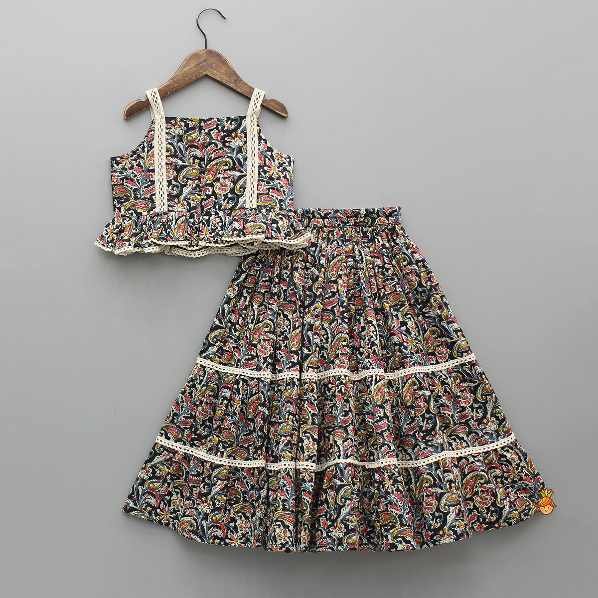 Lace Straps Multicolour Top and Lehenga