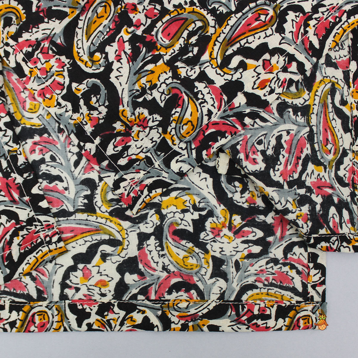 Lace Detail Front Placket Multicolour Printed Kurta And Black Pyjama