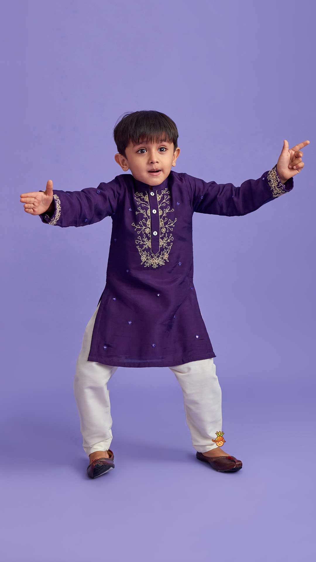 Purple Faux Mirror Work Kurta With Pyjama