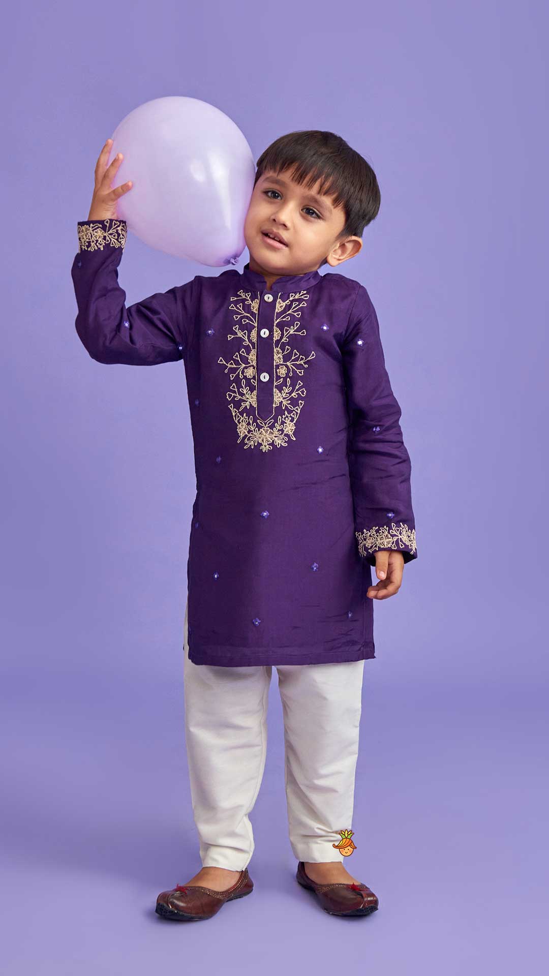 Purple Faux Mirror Work Kurta With Pyjama