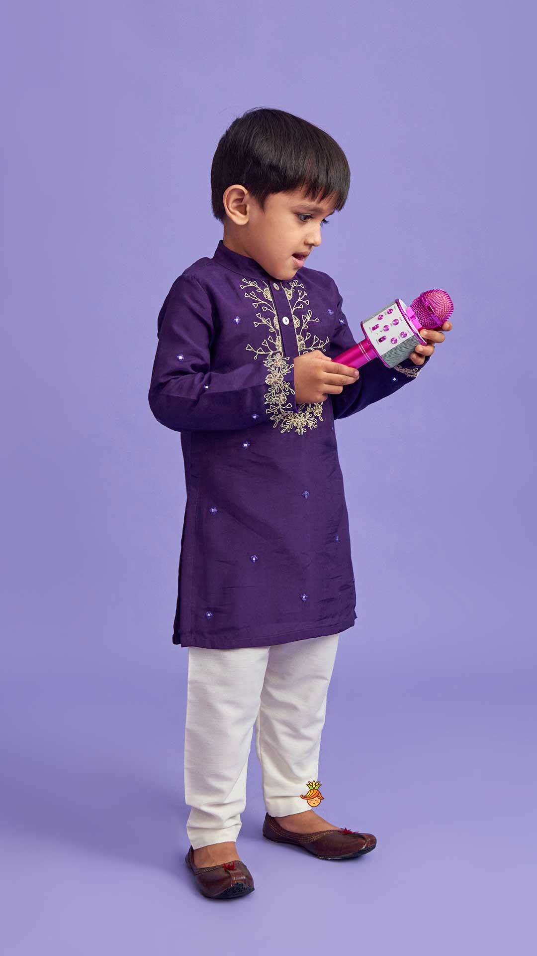 Purple Faux Mirror Work Kurta With Pyjama