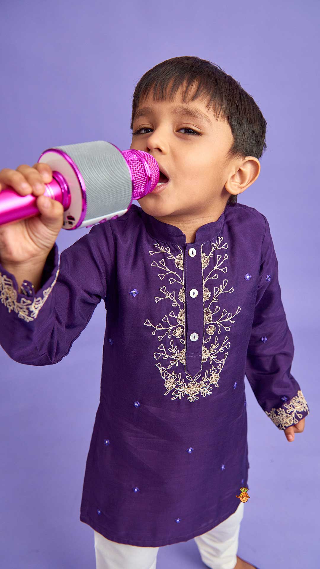 Purple Faux Mirror Work Kurta With Pyjama