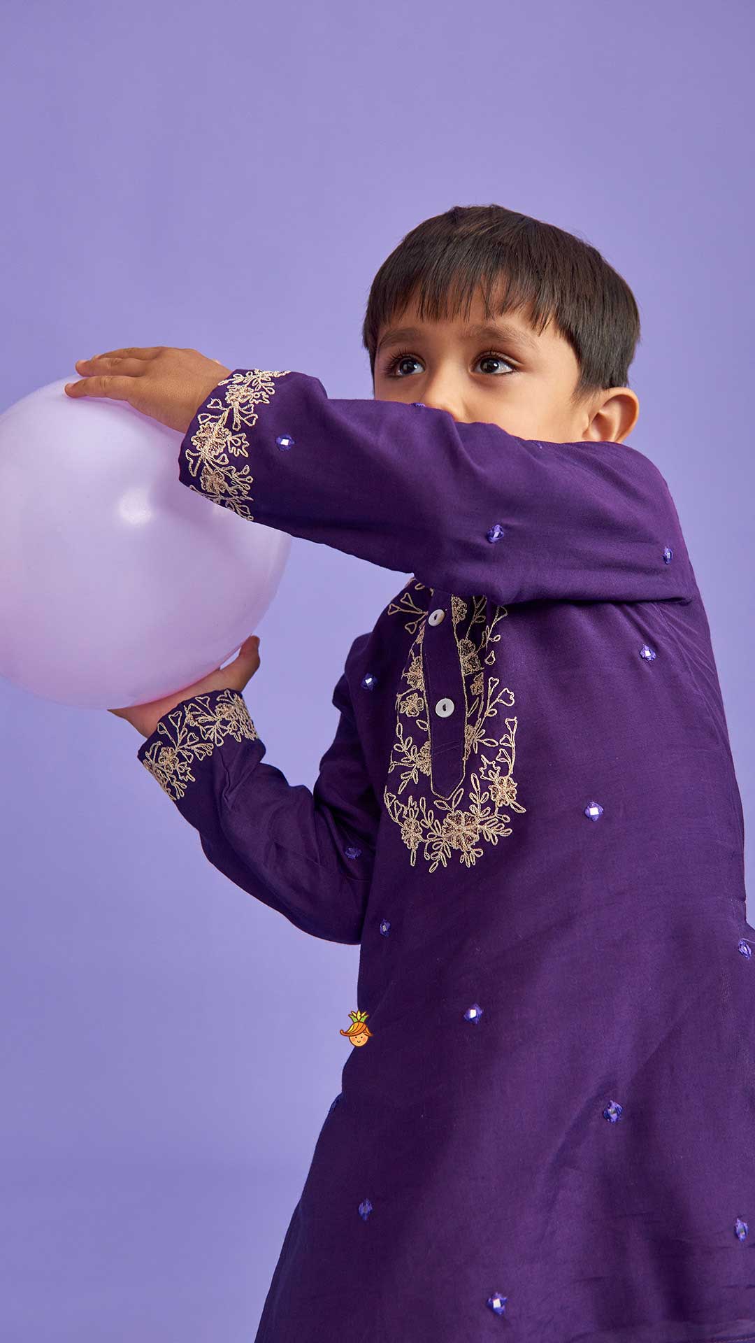Purple Faux Mirror Work Kurta With Pyjama