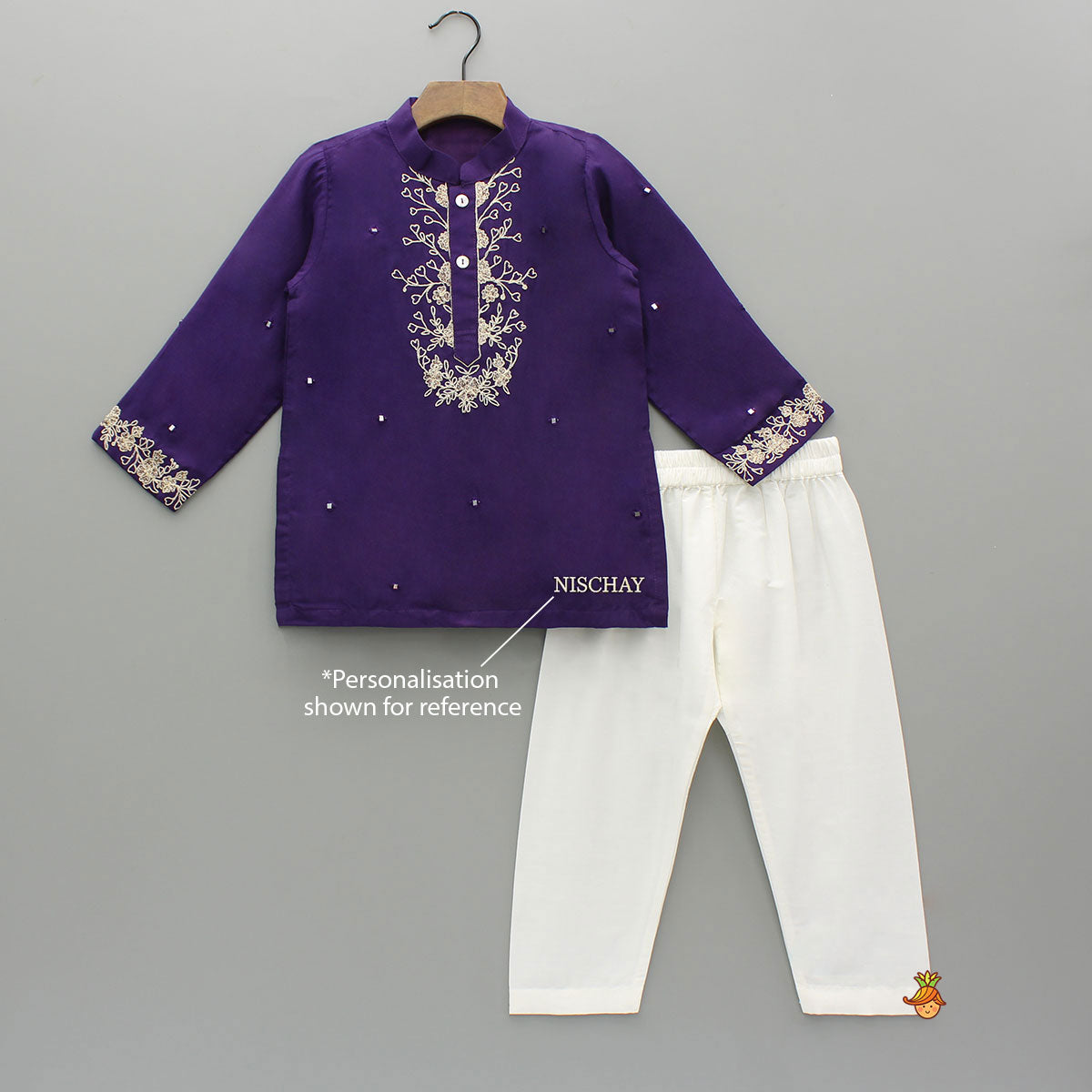 Purple Faux Mirror Work Kurta With Pyjama