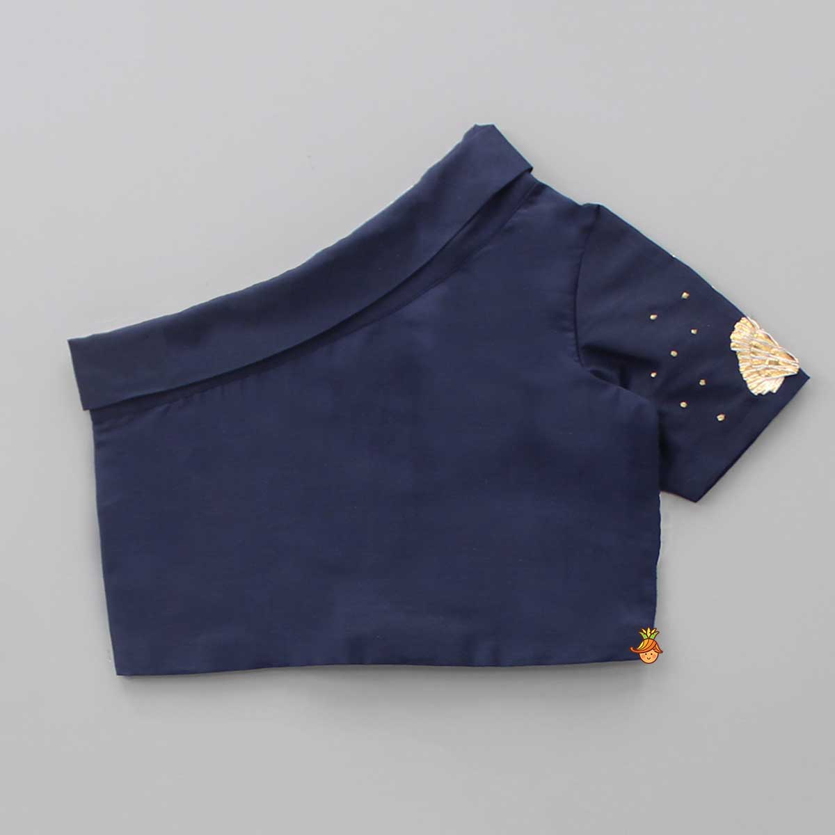 One Shoulder Blue Top And Floral Lehenga