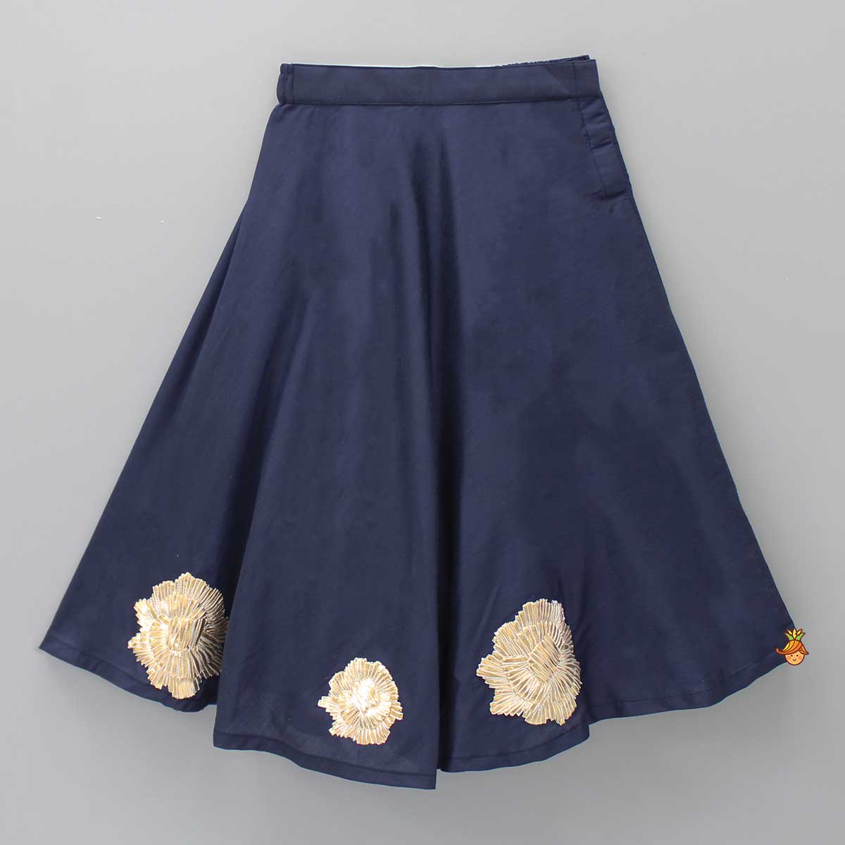 One Shoulder Blue Top And Floral Lehenga