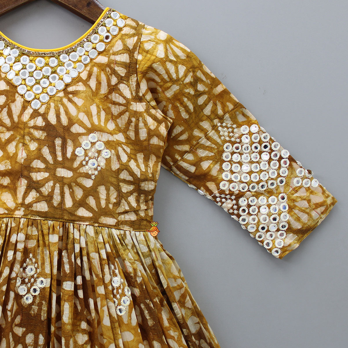 Embroidered Neck Beautiful Faux Mirror Work Mustard Kurti