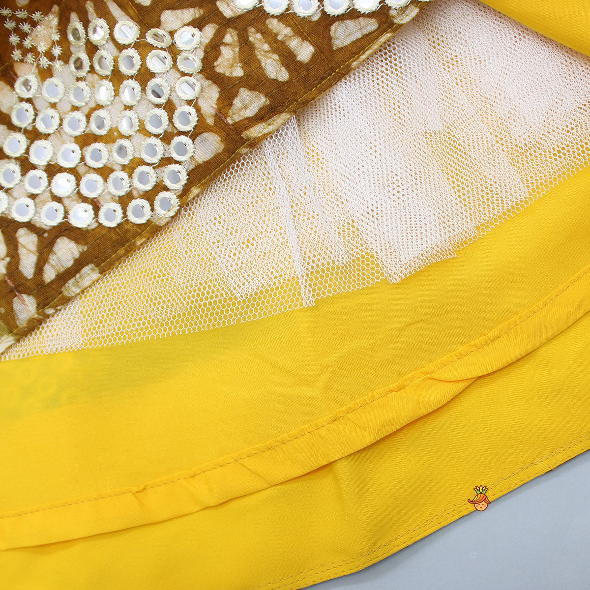 Embroidered Neck Beautiful Faux Mirror Work Mustard Kurti