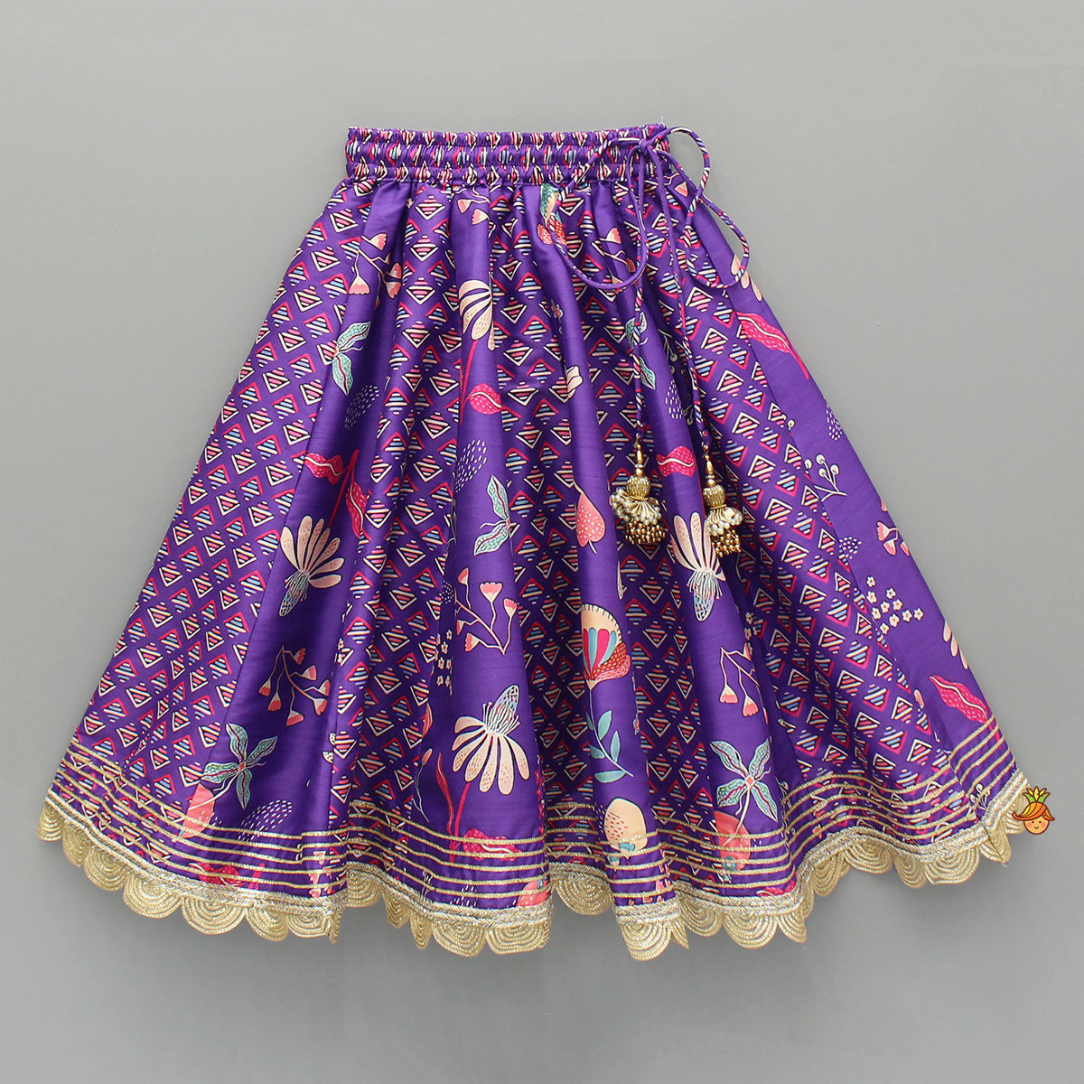 Scalloped Hem V Neck Purple Top And Lehenga With Matching Hair Band