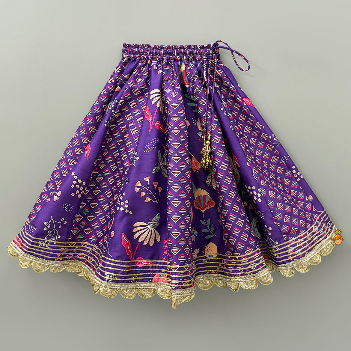 Scalloped Hem V Neck Purple Top And Lehenga With Matching Hair Band