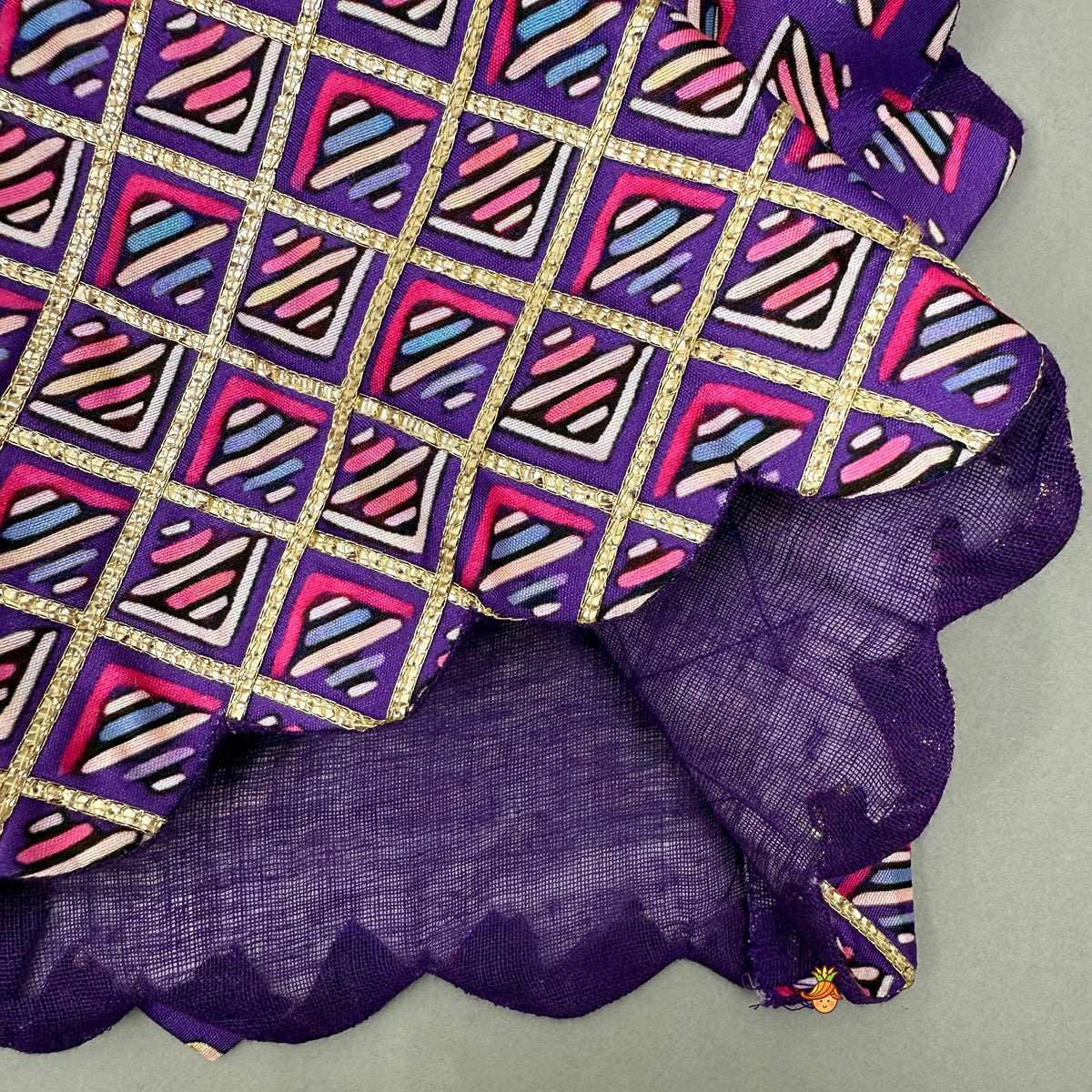 Scalloped Hem V Neck Purple Top And Lehenga With Matching Hair Band