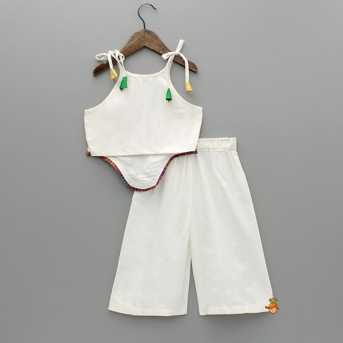 Asymmetric Multicolour Embroidered Top With Palazzo