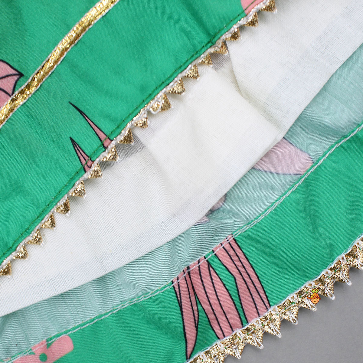Green Top And Sharara With Pink Floral Prints And Net Dupatta