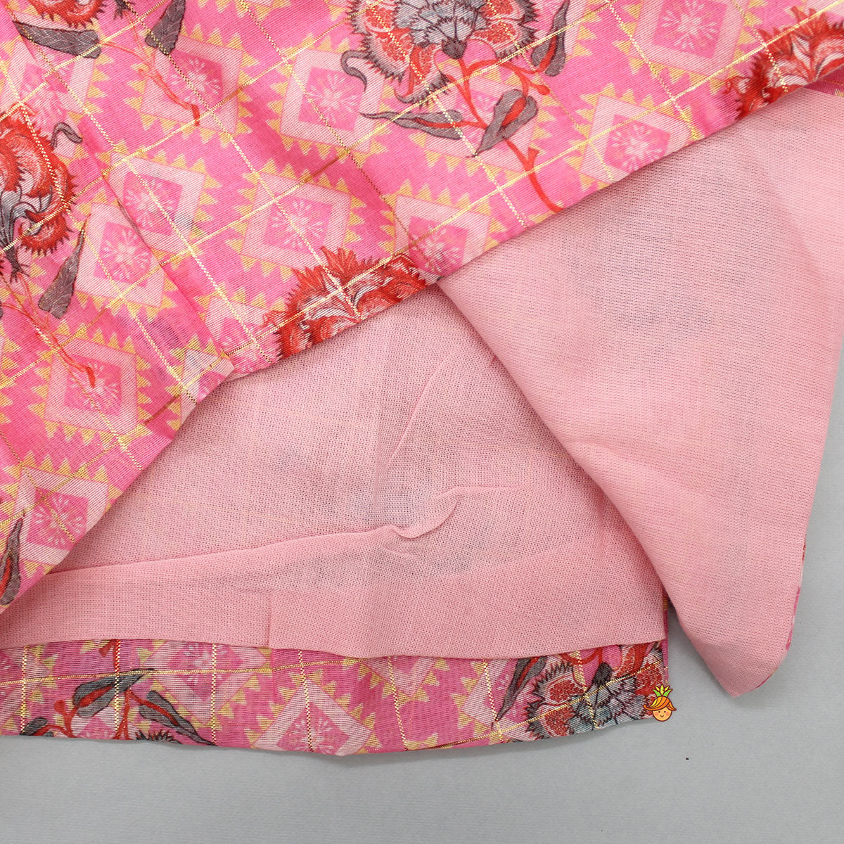 Grey Ethnic Kurta With Contrasting Pink Lurex Striped Jacket And Dhoti